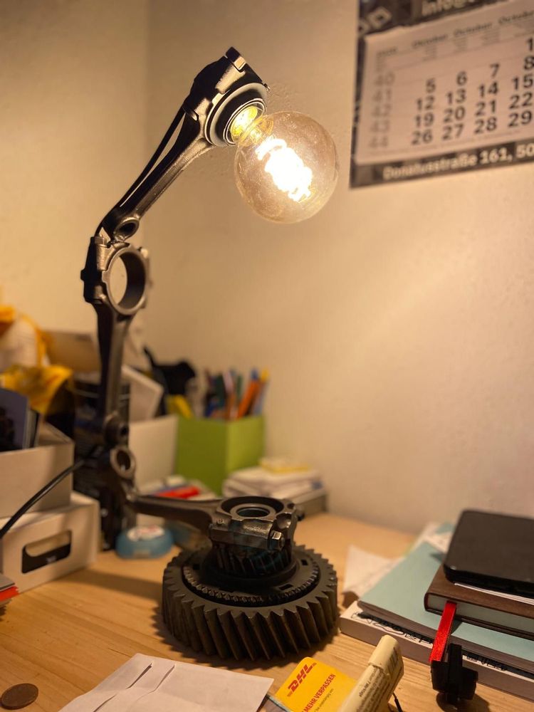 Desk lamps - Handmade Retro Desk Lamp Crafted from Recycled Automotive parts 40cm - MAISON ZOE