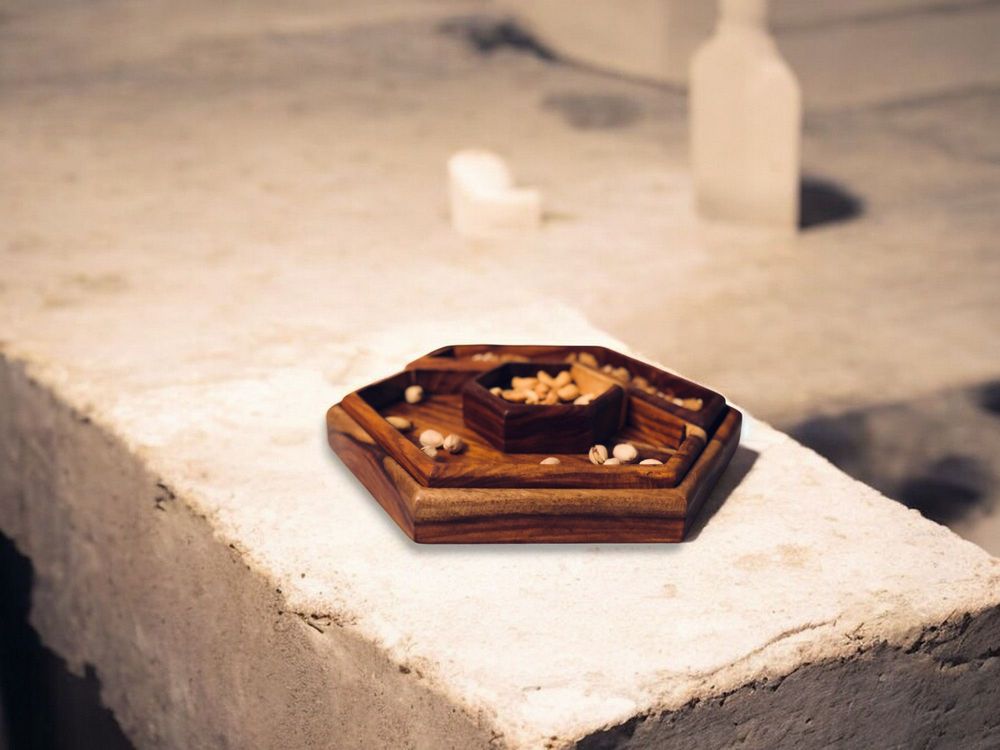 Platter and bowls - Cater Snack Tray – Handmade Sheesham Wood Tray with Four Containers - MAISON ZOE