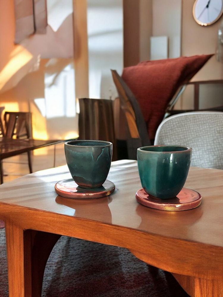 Mugs - Alexo Set of 2 – Handmade Ceramic Espresso Cups with Turquoise & Lilac - MAISON ZOE