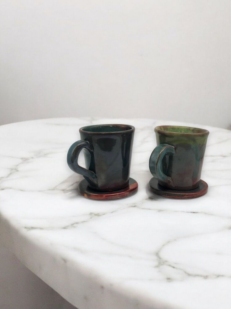 Mugs - Eva Mugs –Set of Two Handmade Ceramic Cups with Turquoise/ Lilac Glaze - MAISON ZOE