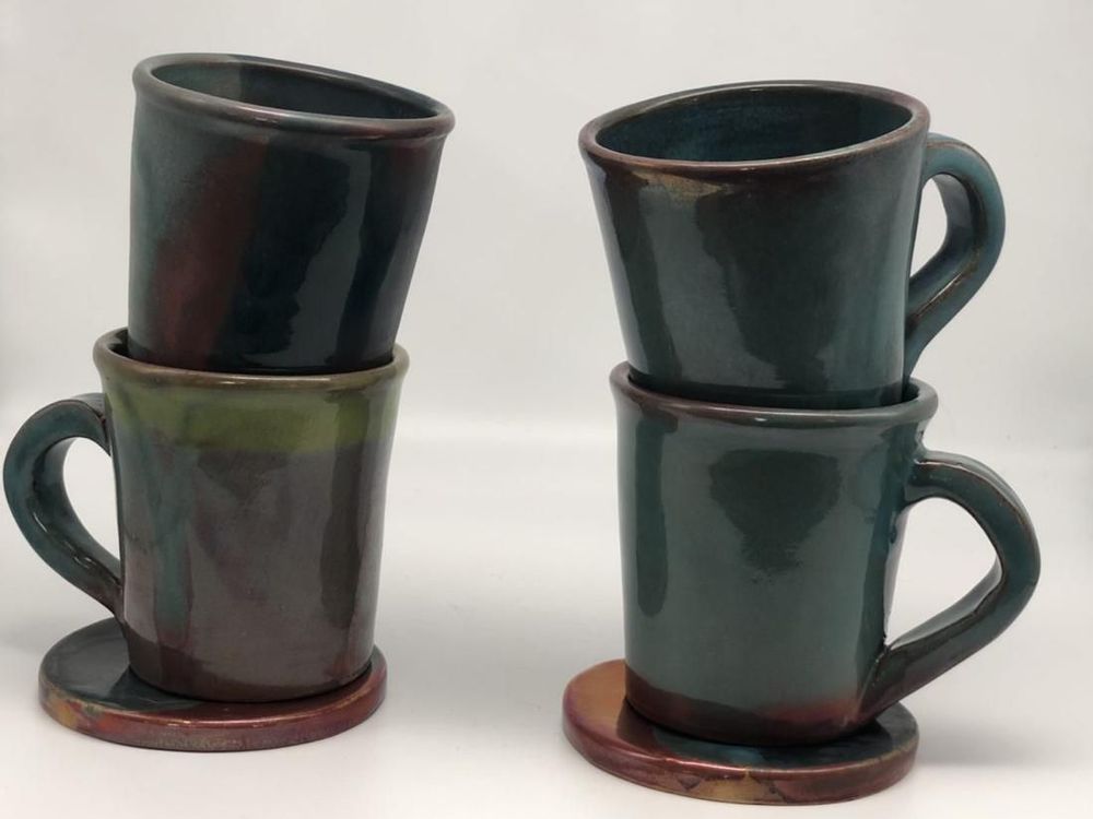 Mugs - Eva Mugs –Set of Two Handmade Ceramic Cups with Turquoise/ Lilac Glaze - MAISON ZOE