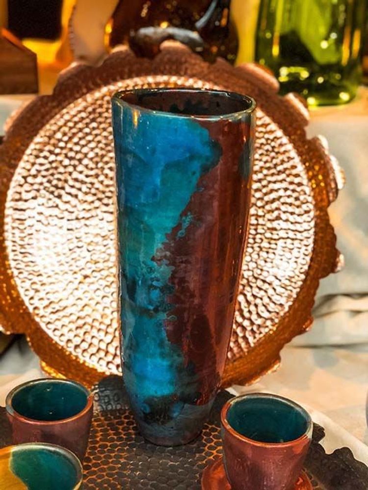 Vases - Vase Piya -Céramique artisanale avec glaçure turquoise et lilas-Unique - MAISON ZOE