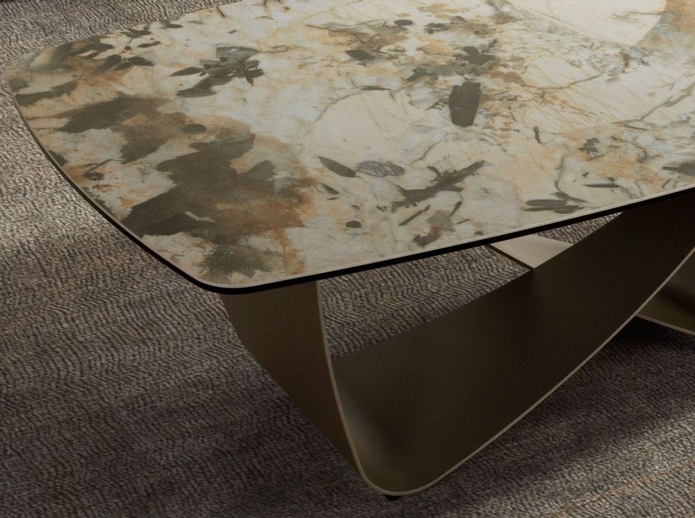 Tables basses - Table basse ovale en marbre porcelaine et acier métallique taupe - ANGEL CERDÁ