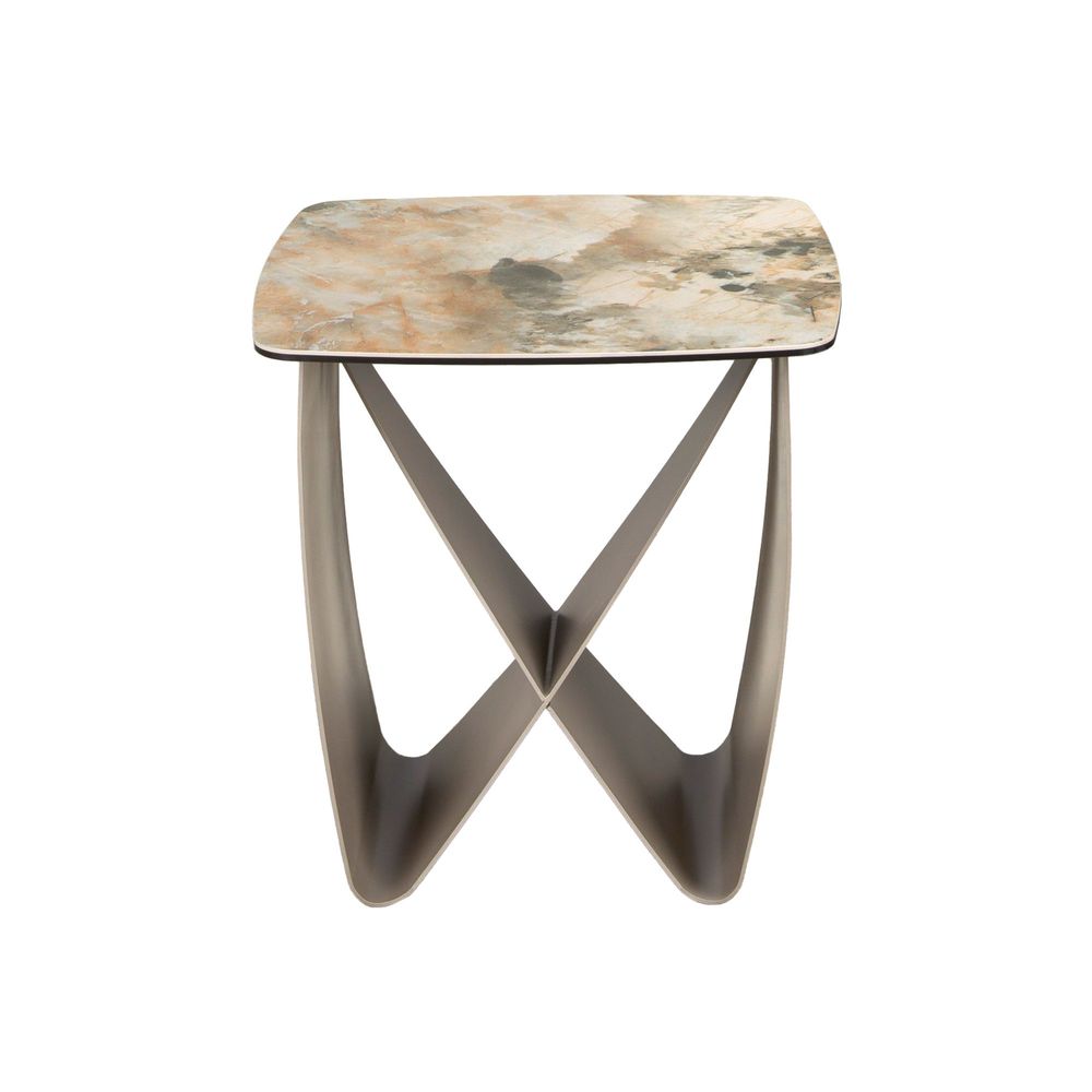 Tables basses - Table d'angle carrée en marbre porcelaine et acier taupe métallique - ANGEL CERDÁ
