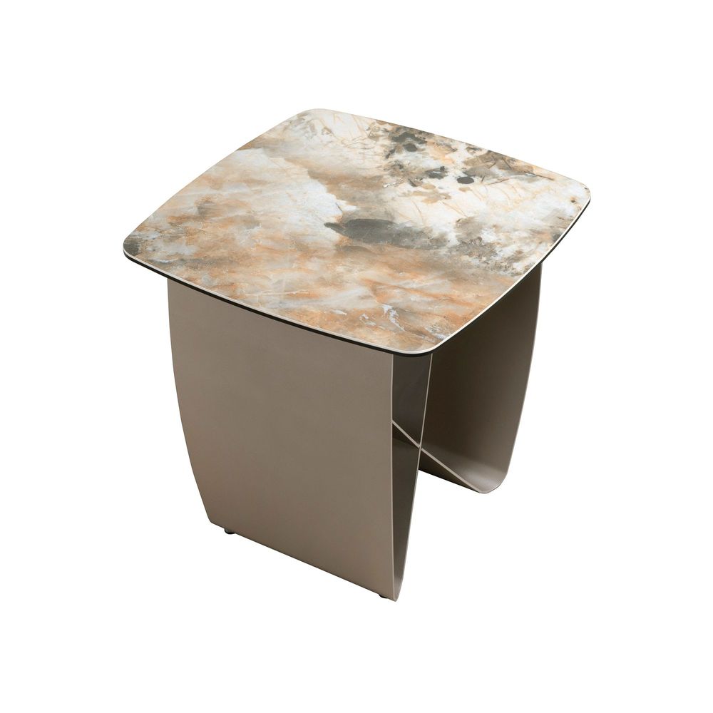 Tables basses - Table d'angle carrée en marbre porcelaine et acier taupe métallique - ANGEL CERDÁ