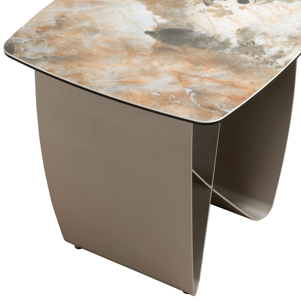 Tables basses - Table d'angle carrée en marbre porcelaine et acier taupe métallique - ANGEL CERDÁ