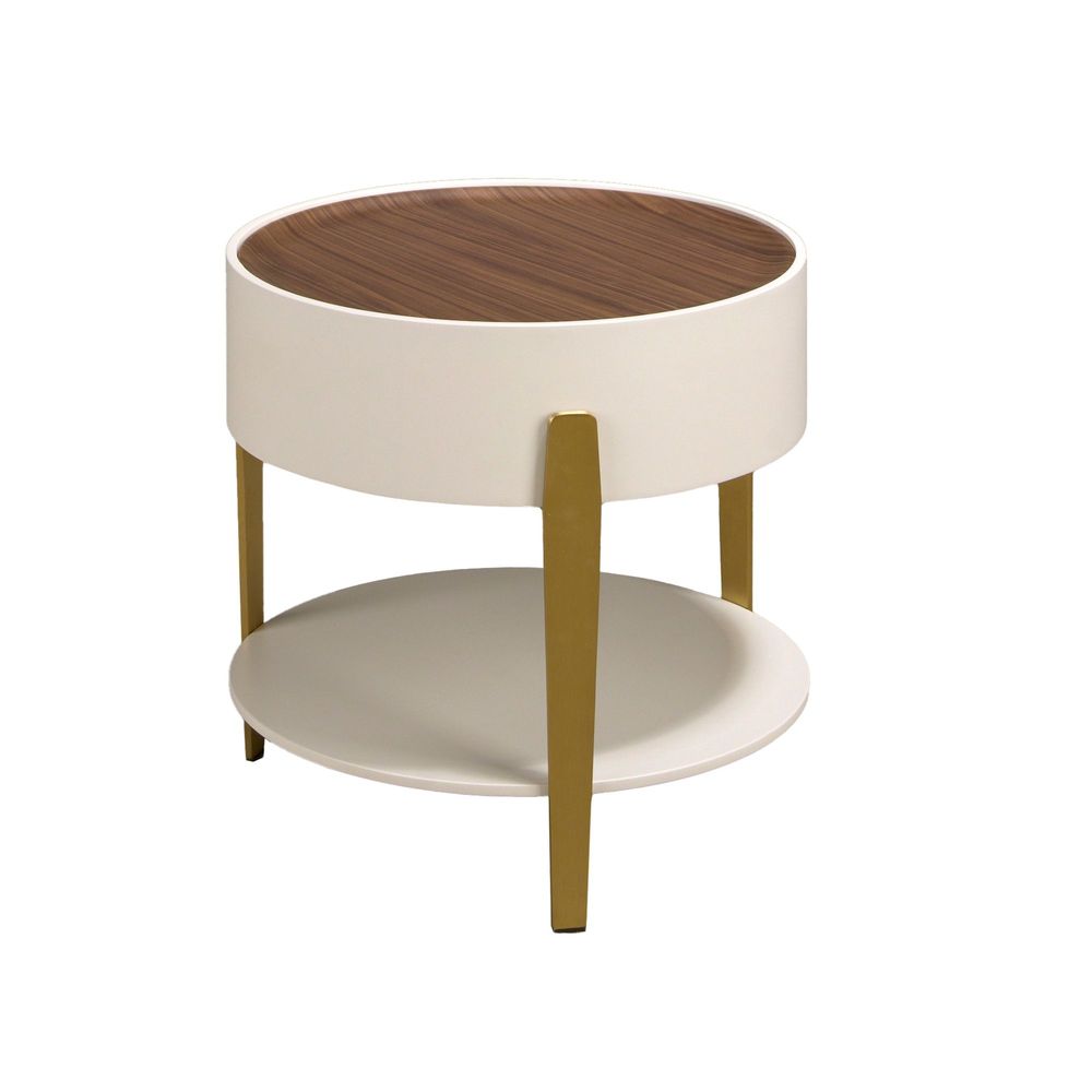 Tables basses - Table d'angle ronde en noyer, bois beige et acier poli plaqué or - ANGEL CERDÁ