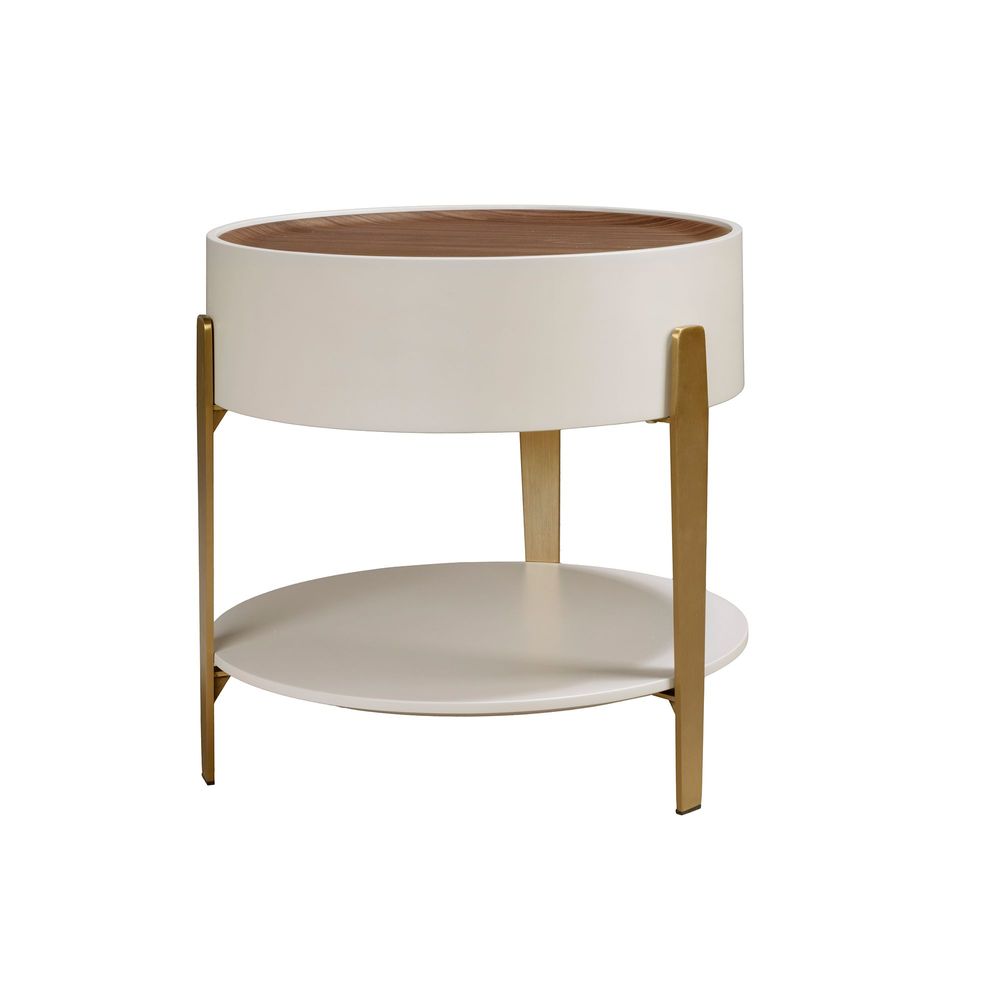 Tables basses - Table d'angle ronde en noyer, bois beige et acier poli plaqué or - ANGEL CERDÁ
