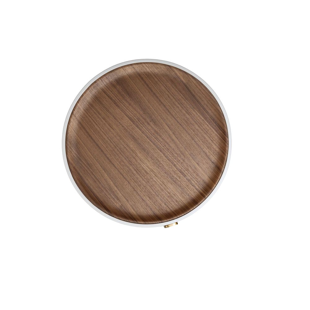 Tables basses - Table d'angle ronde en noyer, bois beige et acier poli plaqué or - ANGEL CERDÁ