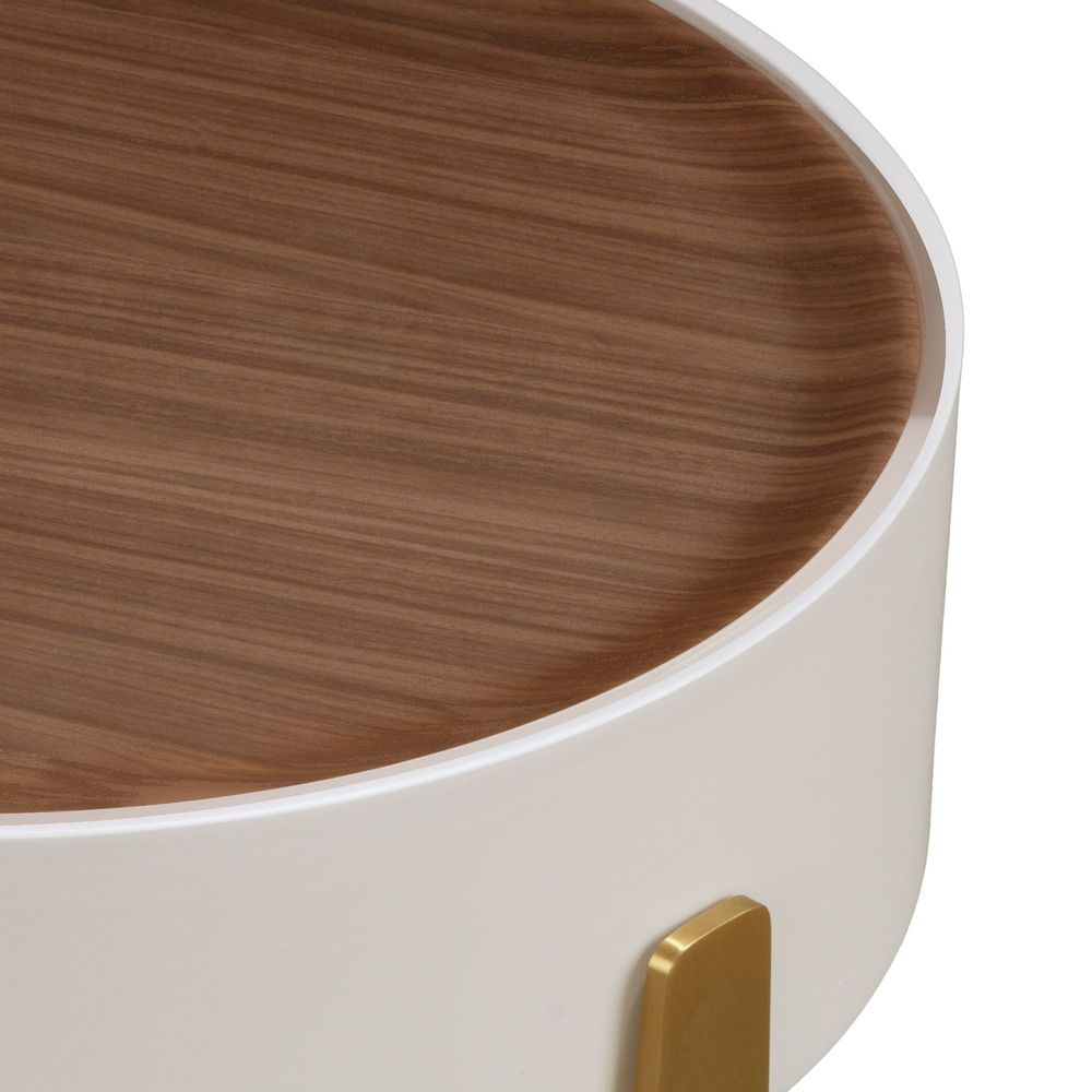 Tables basses - Table d'angle ronde en noyer, bois beige et acier poli plaqué or - ANGEL CERDÁ