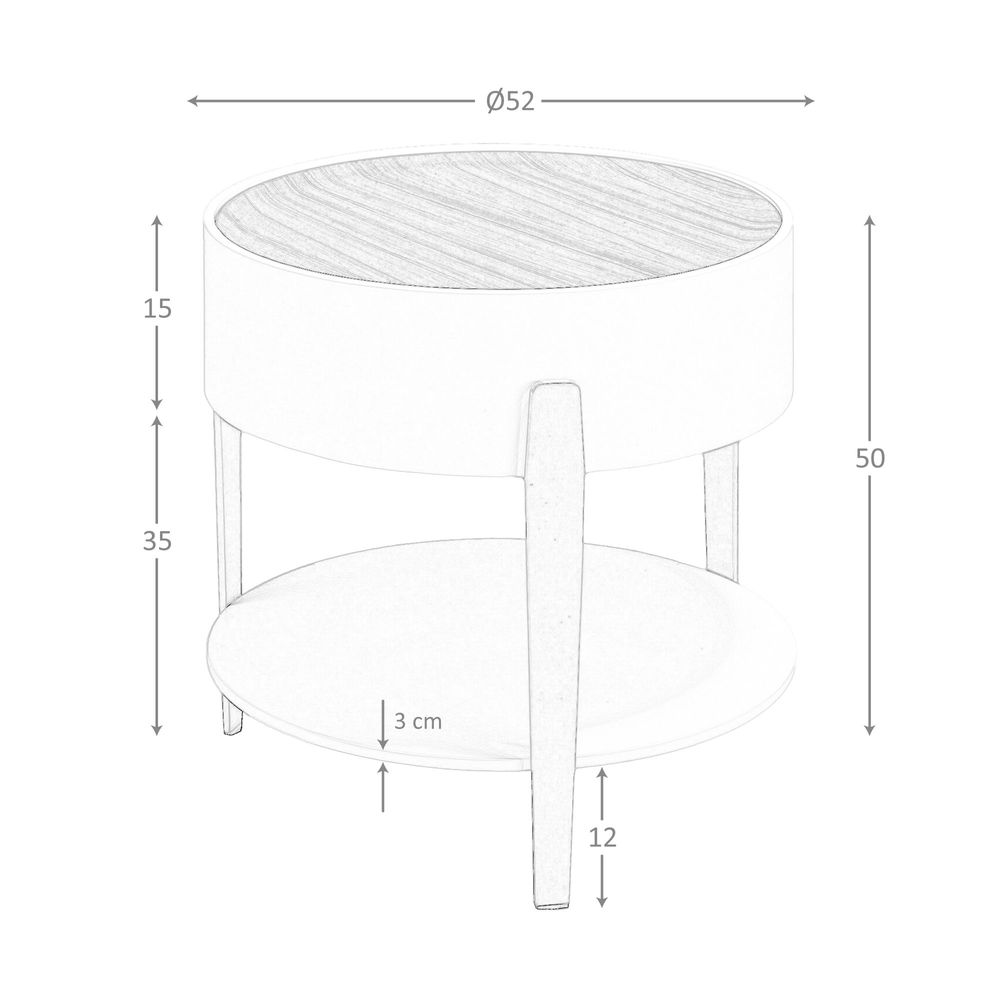 Tables basses - Table d'angle ronde en noyer, bois beige et acier poli plaqué or - ANGEL CERDÁ
