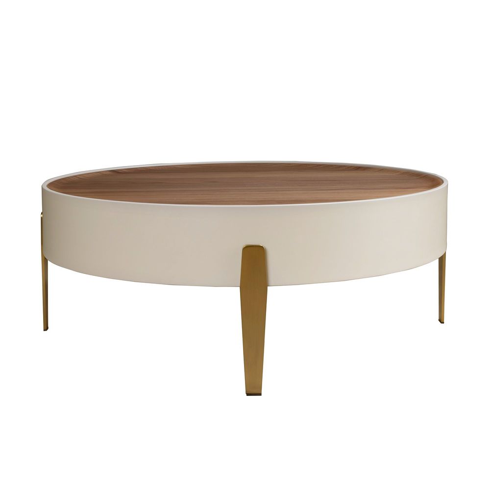 Tables basses - Table basse ronde en noyer, bois beige et acier poli doré - ANGEL CERDÁ