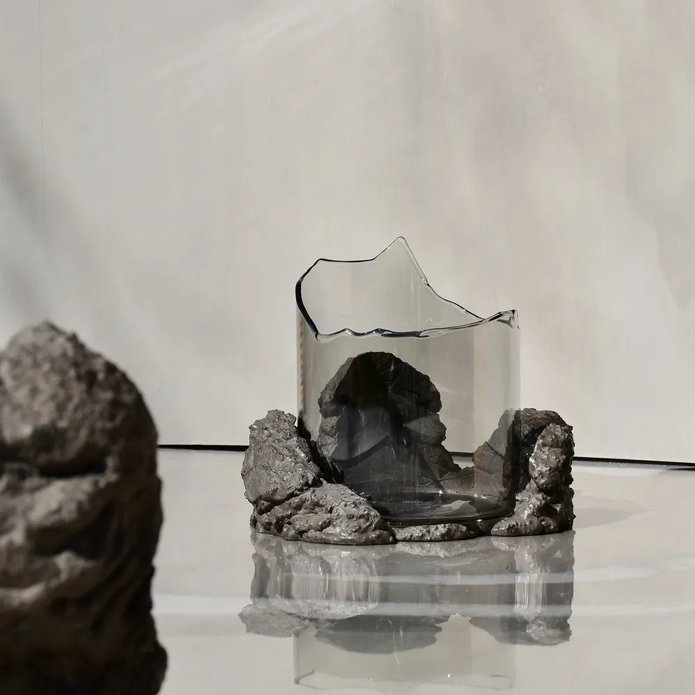 Decorative objects - CATHARSIS, Sculptural Centerpiece Bowl in glass and stone, Ash Black - COKI