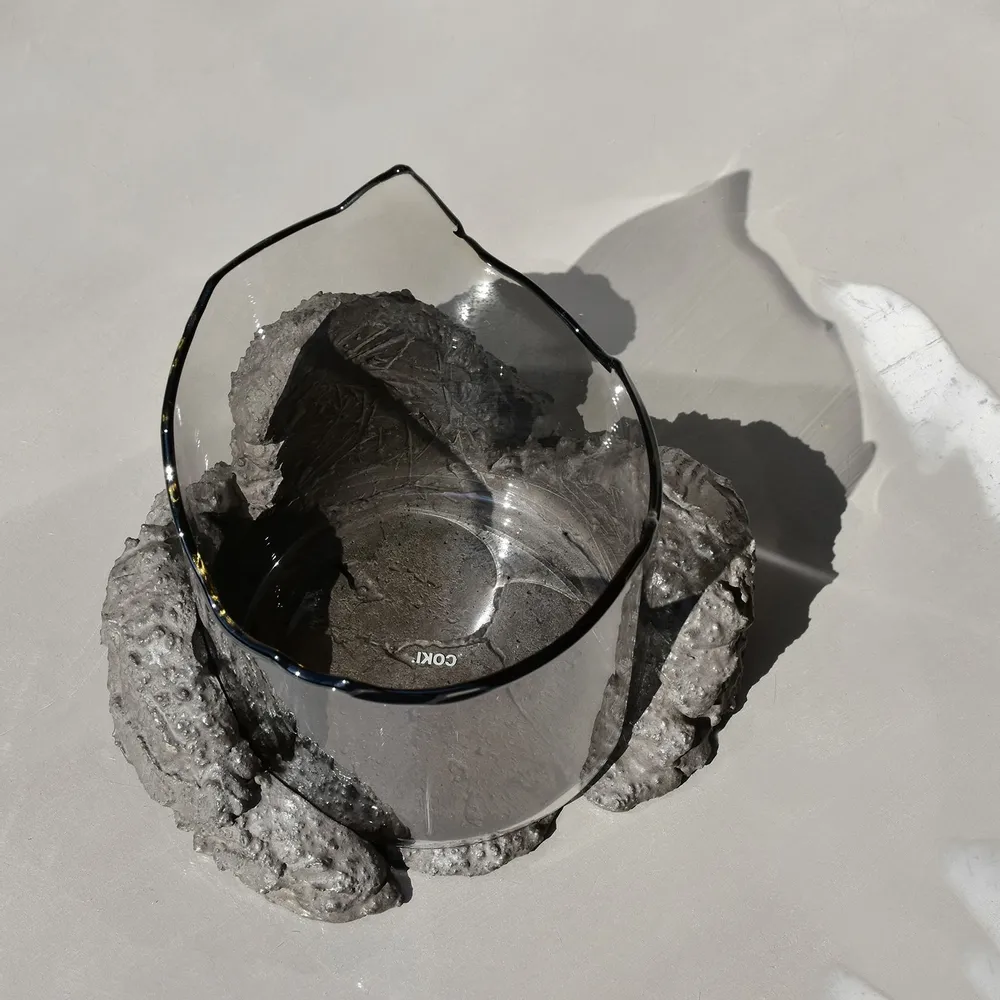 Decorative objects - CATHARSIS, Sculptural Centerpiece Bowl in glass and stone, Ash Black - COKI