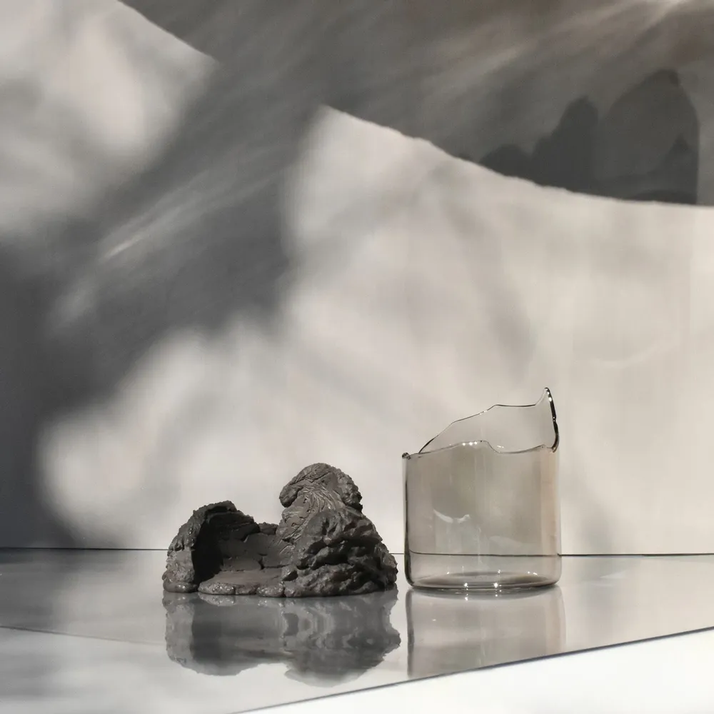 Decorative objects - CATHARSIS, Sculptural Centerpiece Bowl in glass and stone, Ash Black - COKI