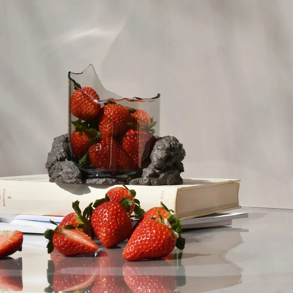 Decorative objects - CATHARSIS, Sculptural Centerpiece Bowl in glass and stone, Ash Black - COKI
