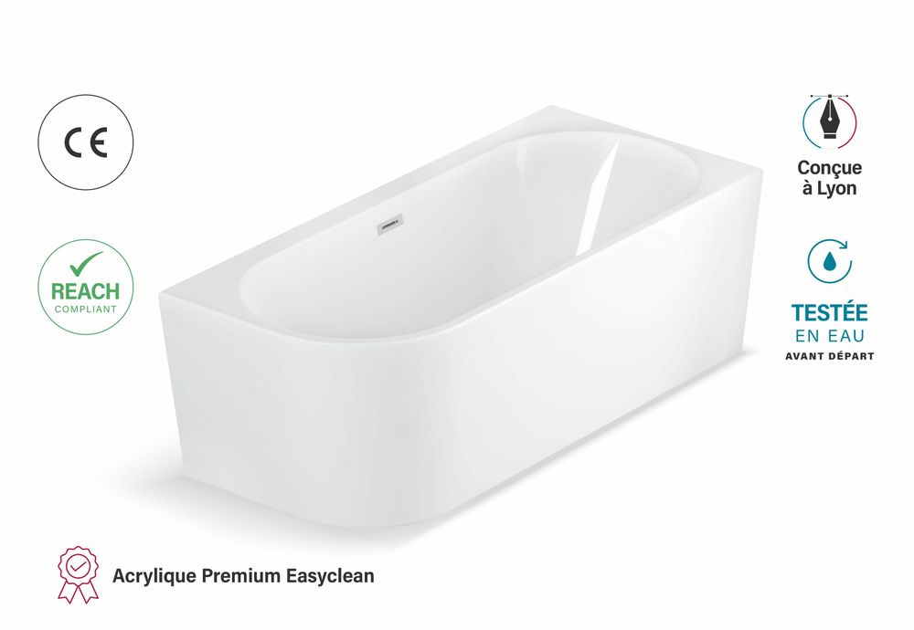 Baignoires - Baignoire semi-îlot Murale CAPRI 160 Droite L. 160 x l. 76 cm, SPALINA - SPALINA
