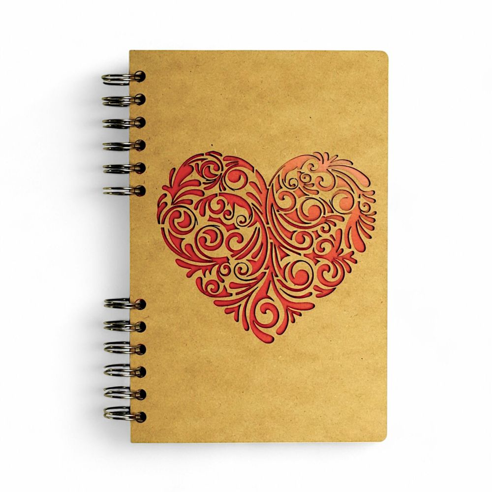 Papeterie bureau - Carnet en bois durable - papier recyclé - CŒUR ROUGE - KOMONI AMSTERDAM