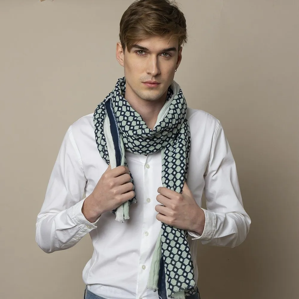 Scarves - SIMON blue cotton scarf - MONSIEUR CHARLI