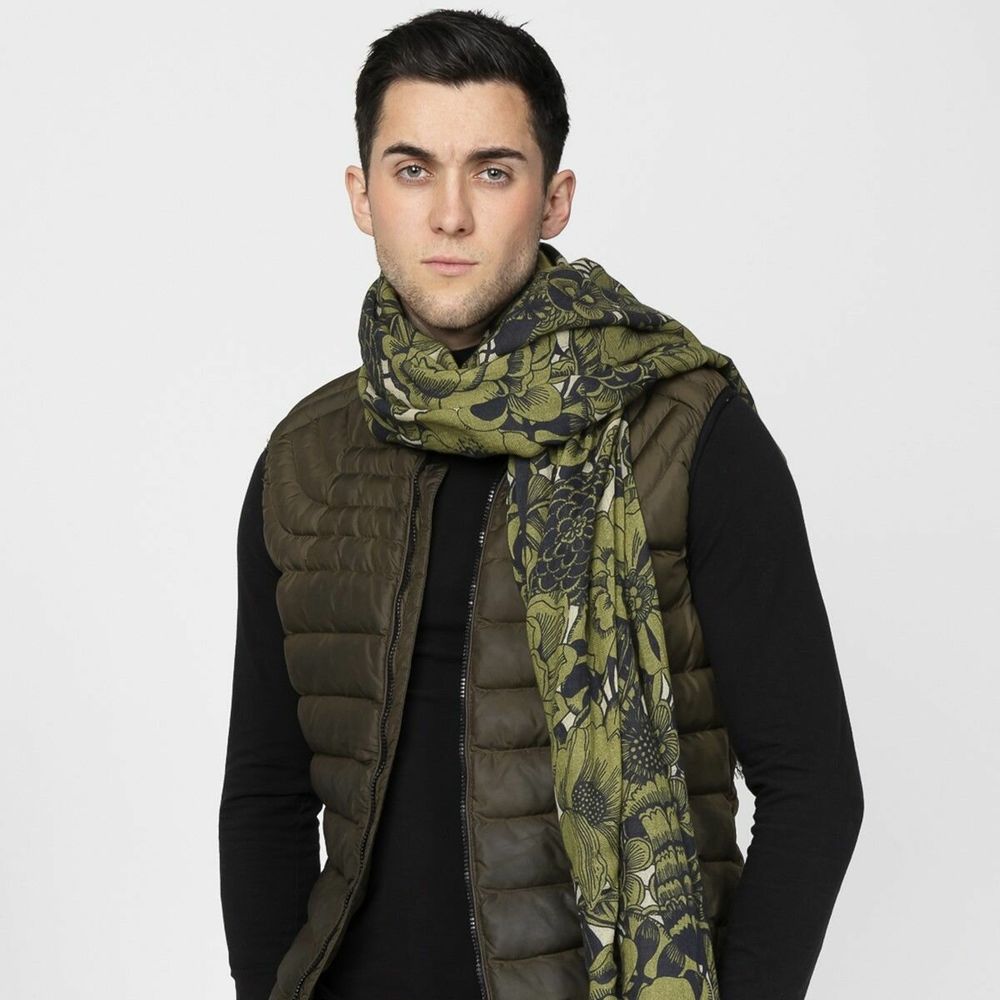 Foulards et écharpes - Chèche en laine mélangée GENZO olive - MONSIEUR CHARLI