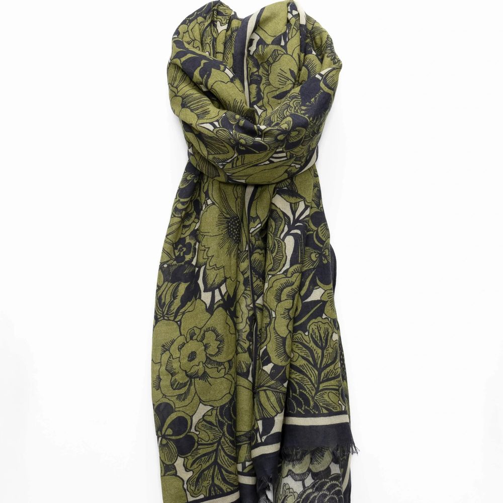 Foulards et écharpes - Chèche en laine mélangée GENZO olive - MONSIEUR CHARLI