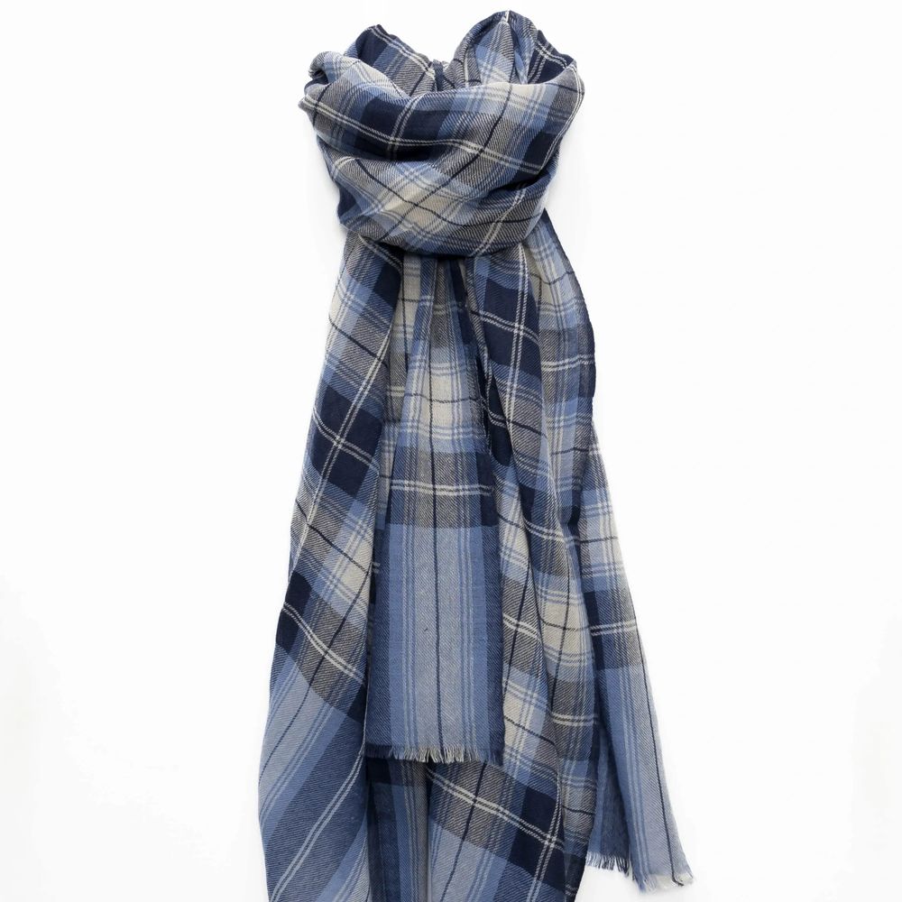 Foulards et écharpes - Écharpe écossaise en laine LAZARE bleu - MONSIEUR CHARLI