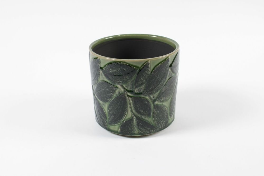 Céramique - Cache-pot en céramique feuille verte - LE COMPTOIR.COM