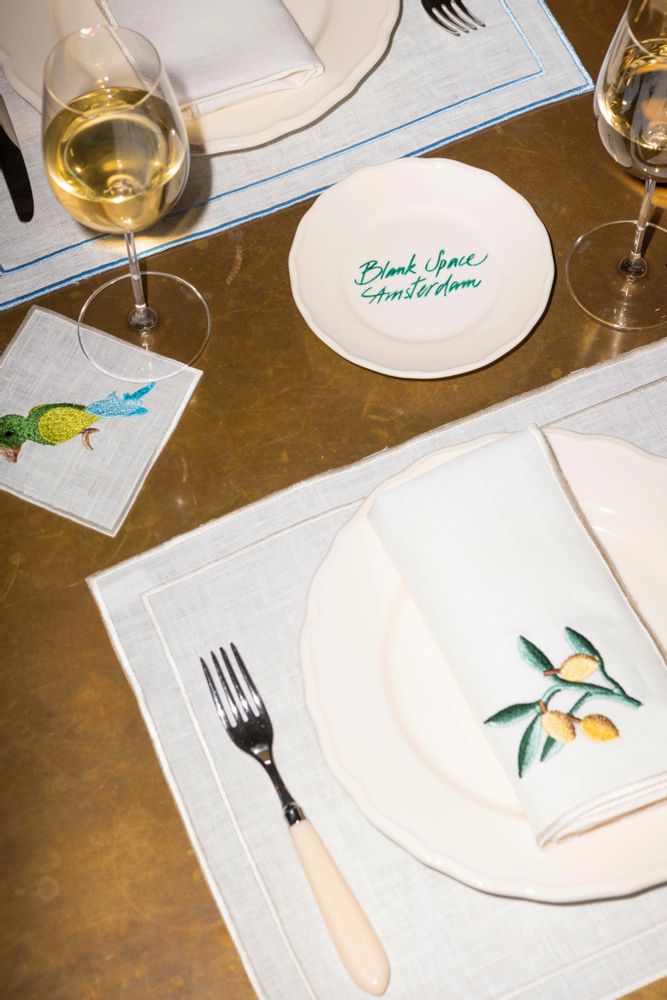 Placemats - Placemat - Evergreen | White on white linen - set of 2 - BLANK SPACE AMSTERDAM