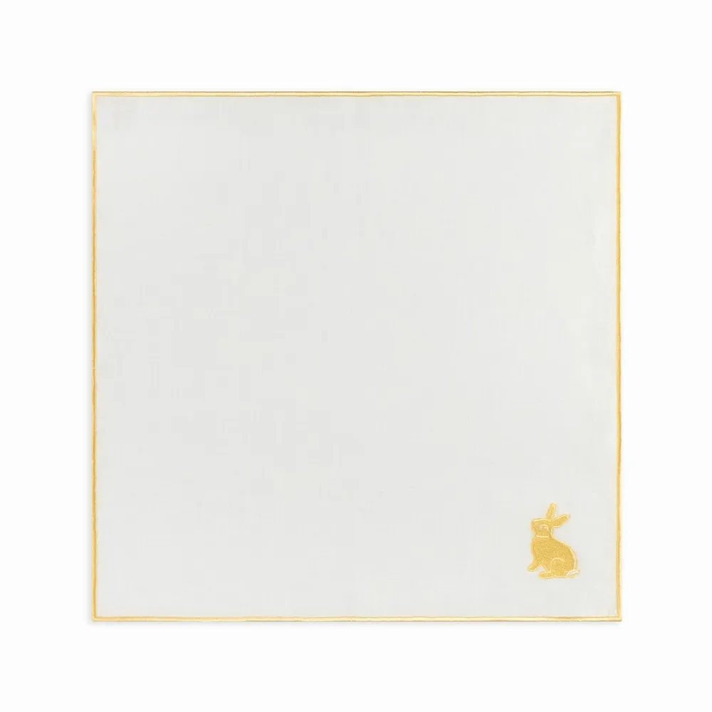 Napkins - Easter Evergreen Napkin Bunny | White linen with yellow - set of 2 - BLANK SPACE AMSTERDAM