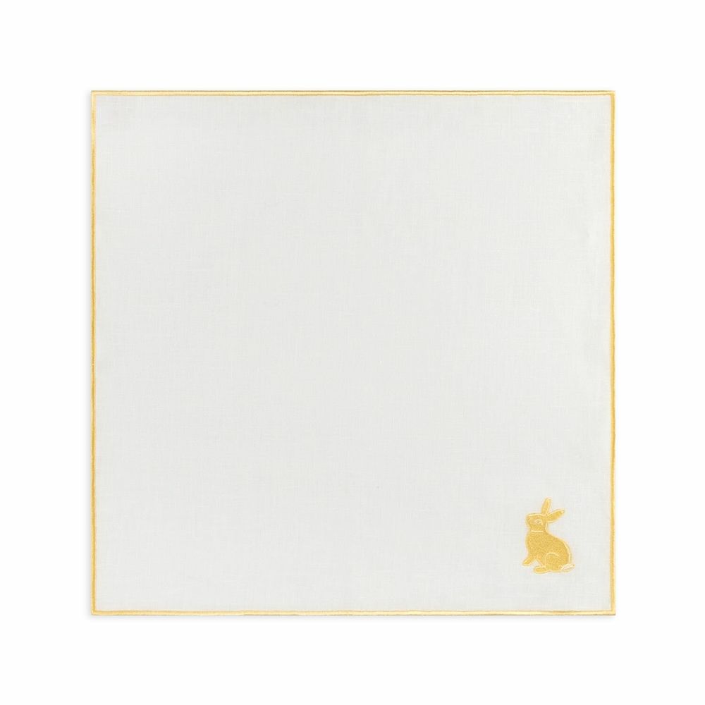 Serviettes - Lapin de serviette de Pâques Evergreen | Lin blanc et jaune - lot de 2 - BLANK SPACE AMSTERDAM