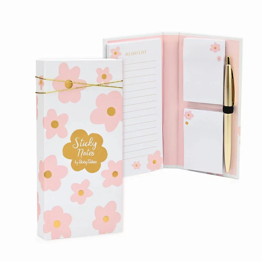 Papeterie bureau - Carnet avec post-it et stylo Pink Bloom - SOAPTALES