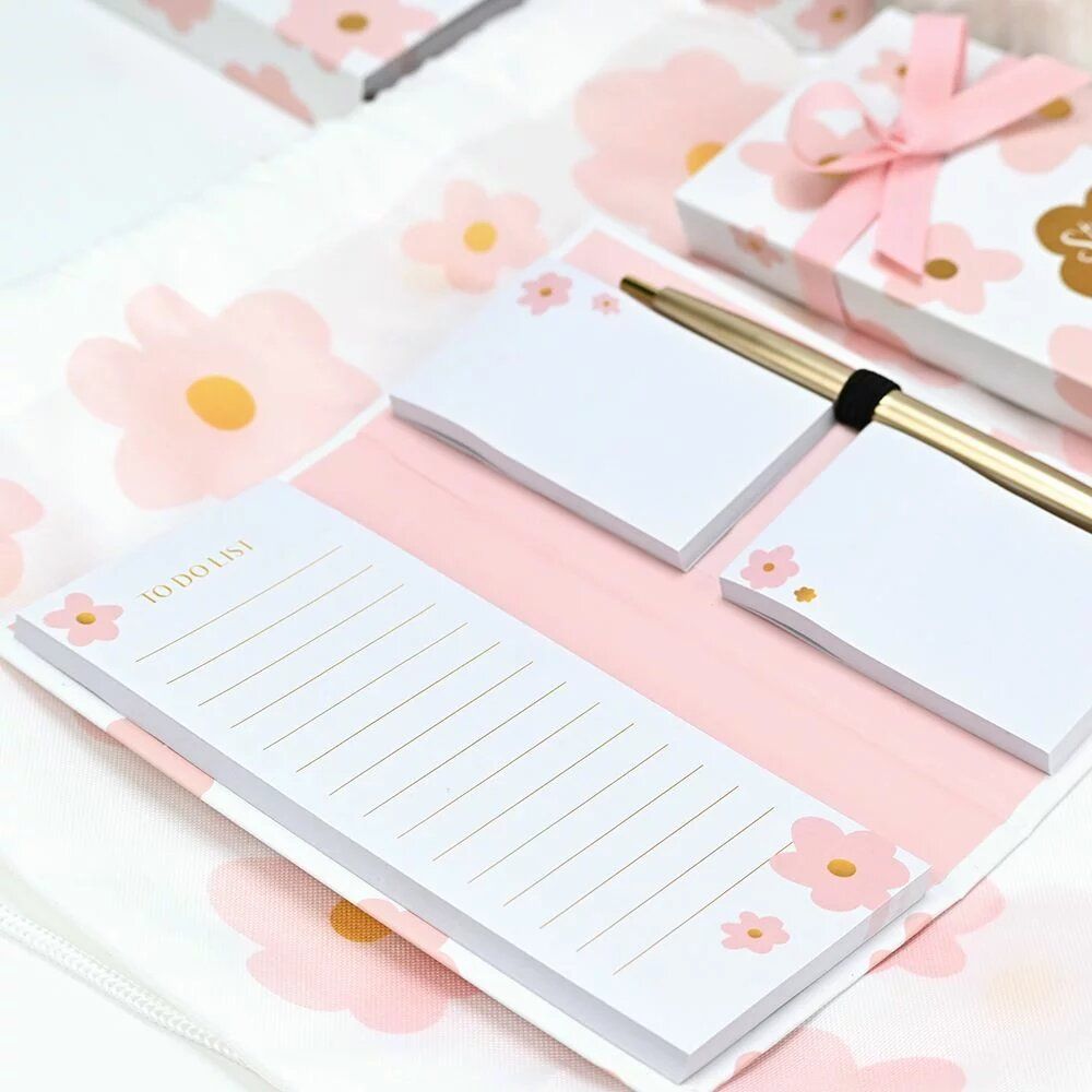 Papeterie bureau - Carnet avec post-it et stylo Pink Bloom - SOAPTALES