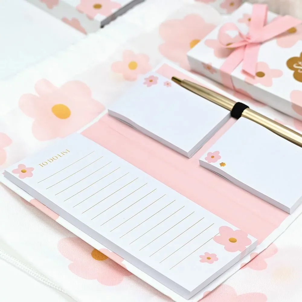 Papeterie bureau - Carnet avec post-it et stylo Pink Bloom - SOAPTALES