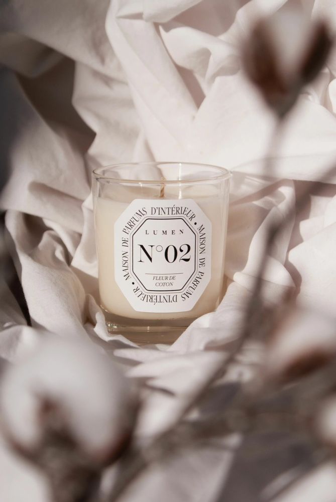 Bougies - Petite Bougie Parfumée Naturelle N°02 - Fleur de coton - LUMEN • MAISON DE PARFUMS D'INTÉRIEUR