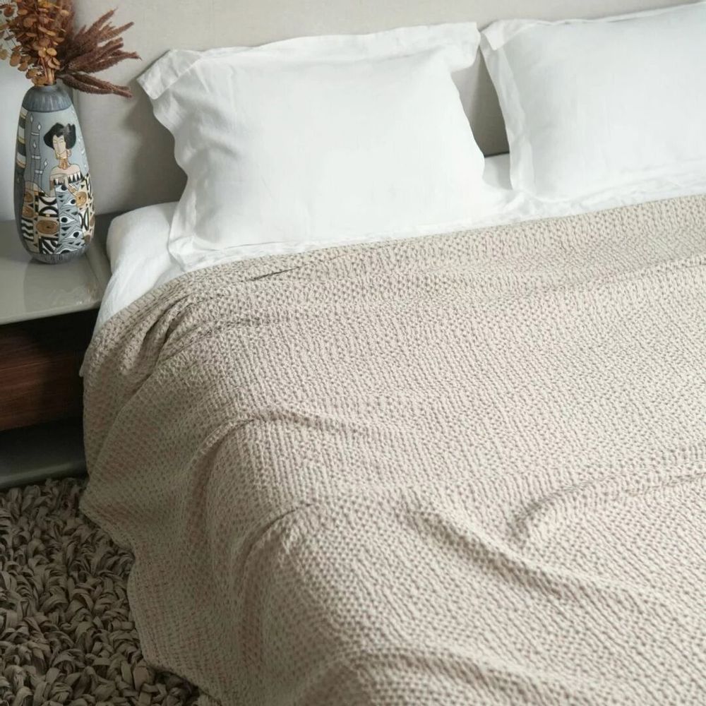 Plaids - Plaid tricoté en coton biologique. Beige - SOWL