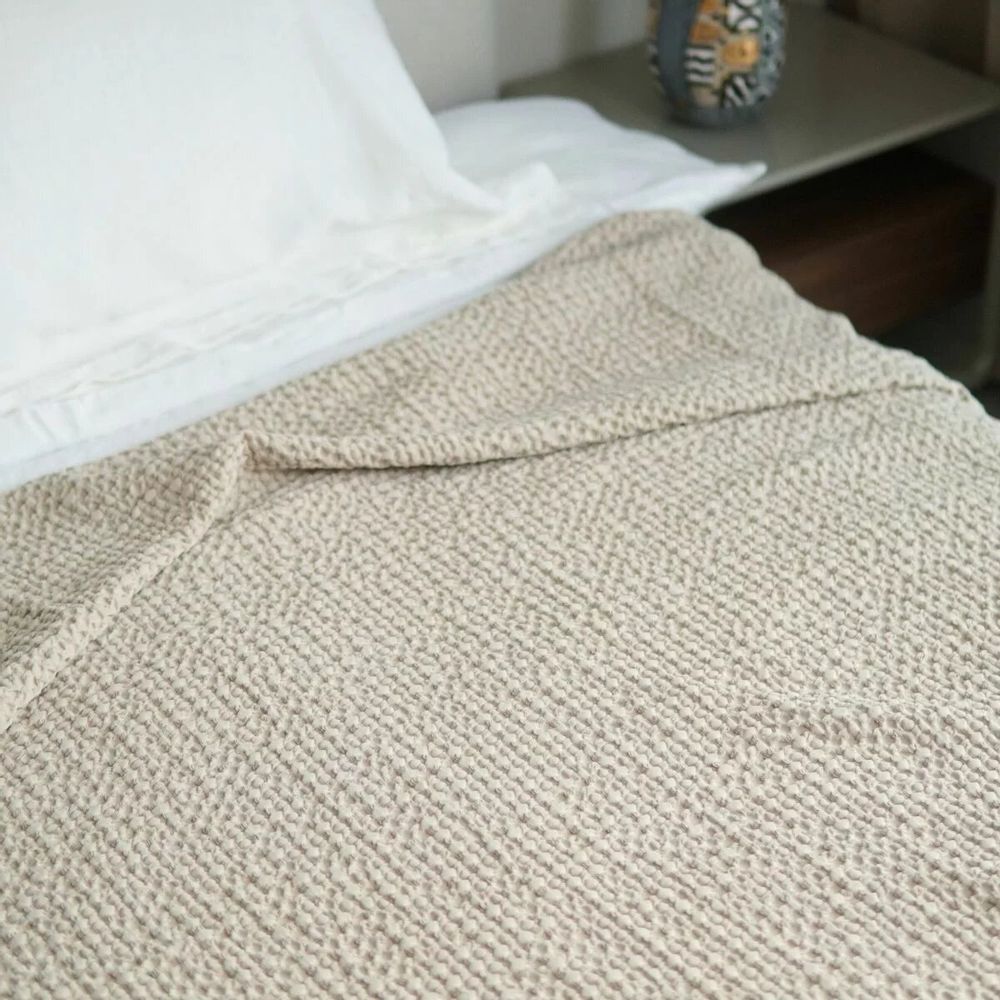 Plaids - Plaid tricoté en coton biologique. Beige - SOWL