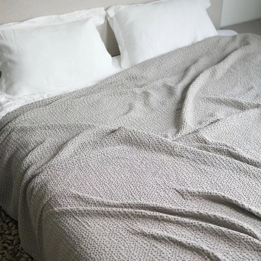 Throw blankets - Organic Cotton Knitted Throw Blanket. Gray - SOWL