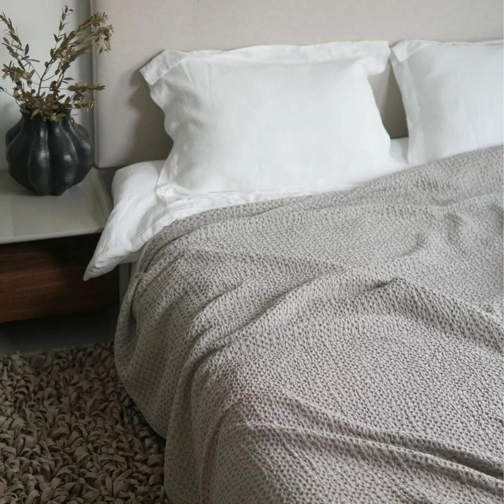 Throw blankets - Organic Cotton Knitted Throw Blanket. Gray - SOWL