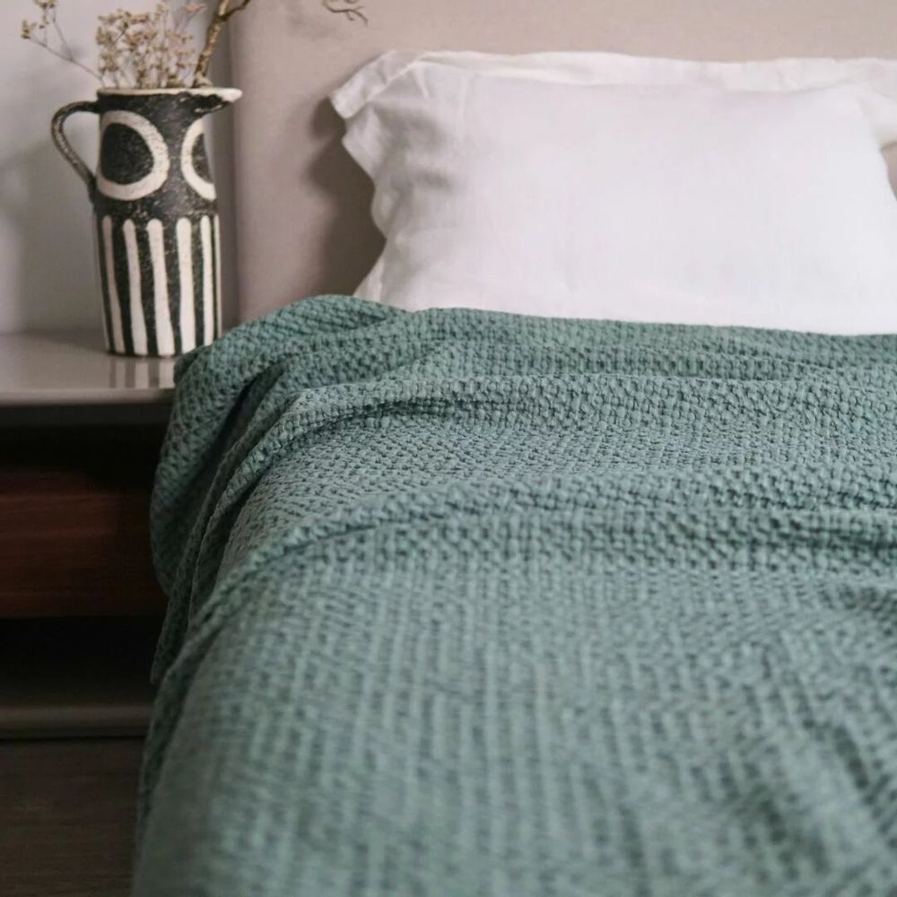 Throw blankets - Organic Cotton Knitted Throw Blanket. Green - SOWL