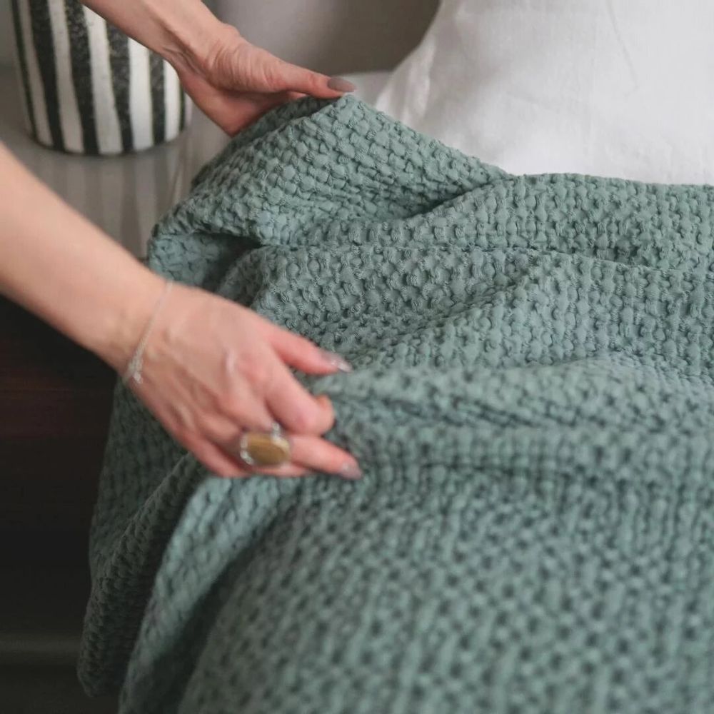 Throw blankets - Organic Cotton Knitted Throw Blanket. Green - SOWL