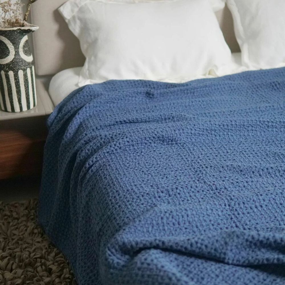 Throw blankets - Organic Cotton Knitted Throw Blanket. Dark Blue - SOWL