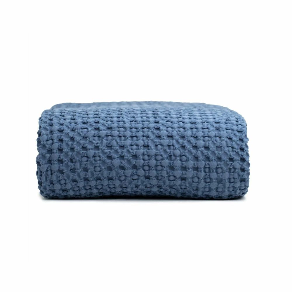 Throw blankets - Organic Cotton Knitted Throw Blanket. Dark Blue - SOWL