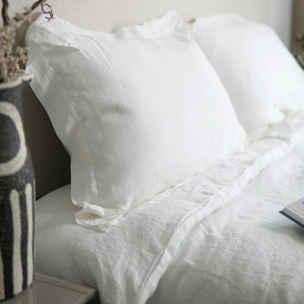 Linge de lit - Ensemble de Linge de Lit en Lin Lavé Premium. Taie d'oreiller. Blanc - SOWL