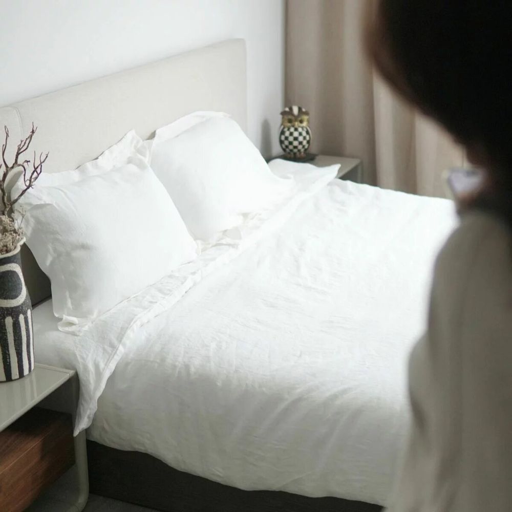 Linge de lit - Ensemble de Linge de Lit en Lin Lavé Premium. Drap-housse. Blanc - SOWL