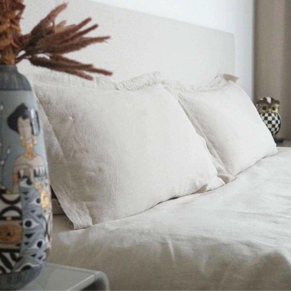 Linge de lit - Ensemble de Linge de Lit en Lin Lavé Premium. Taie d'oreiller. Blanc - SOWL