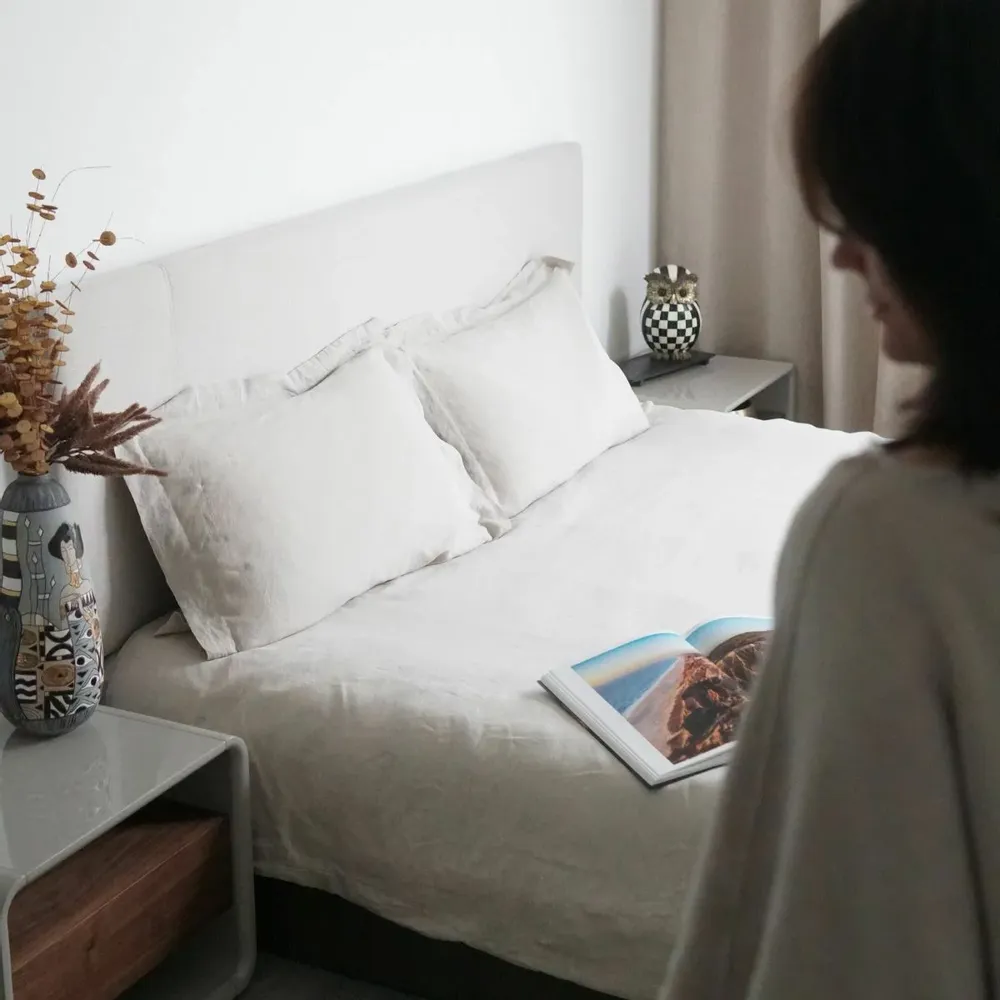 Bed linens - Premium Washed Linen Bed Set. Pillowcase. Ivory - SOWL
