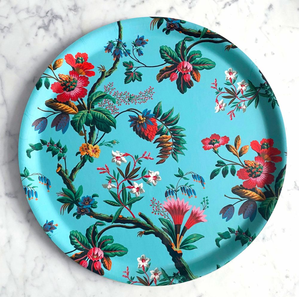 Trays - Round tray with island flowers - PARADISIO IMAGINARIUM