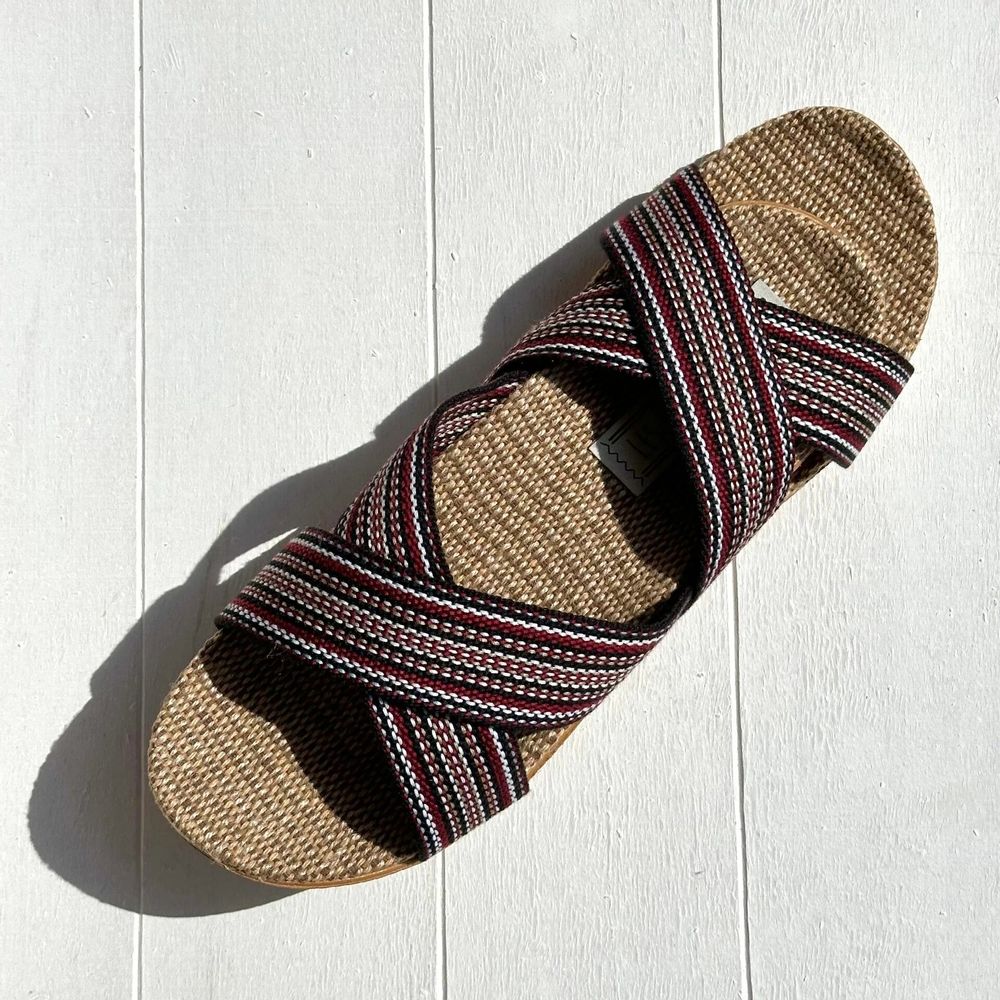 Loungewear - LES MAURICETTES by Sophie, burgundy crossed flip-flops - LES MAURICETTES