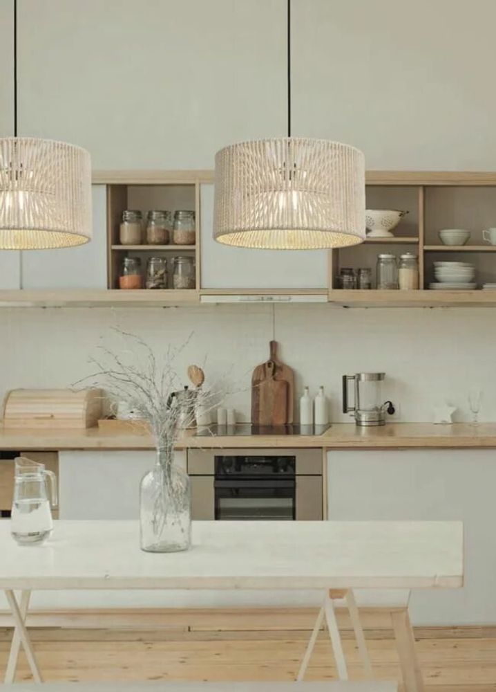 Suspensions - ACAPULCO suspension avec abat-jour en corde en coton 44cm de diamètre - LUXCAMBRA