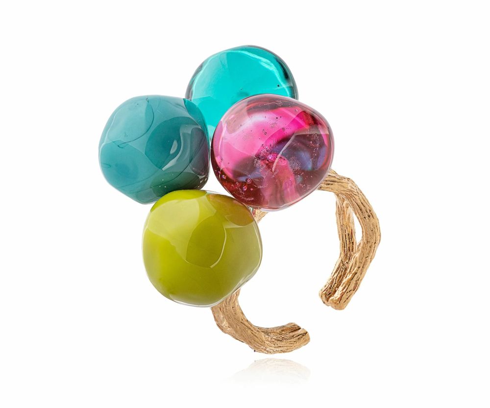 Cadeaux - Bague plaqué or verre Murano artisan Chania collection - CHAMA NAVARRO